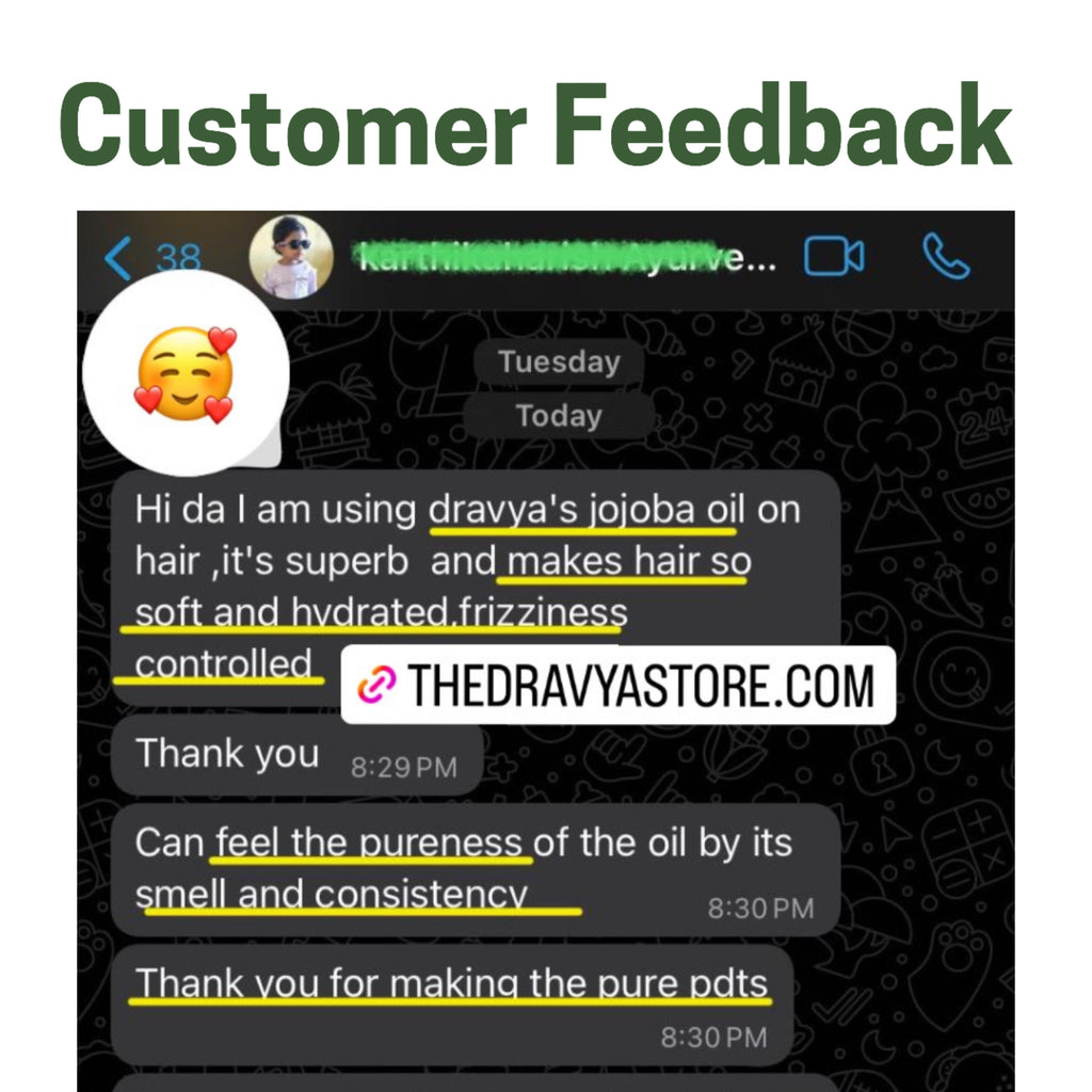 100 % pure wood pressed jojoba oil |Rich in Vitamin E & Antioxidants |Balances Scalp • Adds Natural Shine