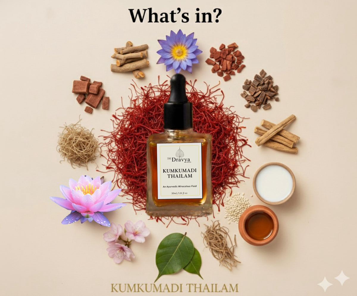 DRAVYA Kumkumadi Thailam – Ayurvedic Radiance & Even-Tone Facial Oil | Fading dark spots, sun tan and pigmentation