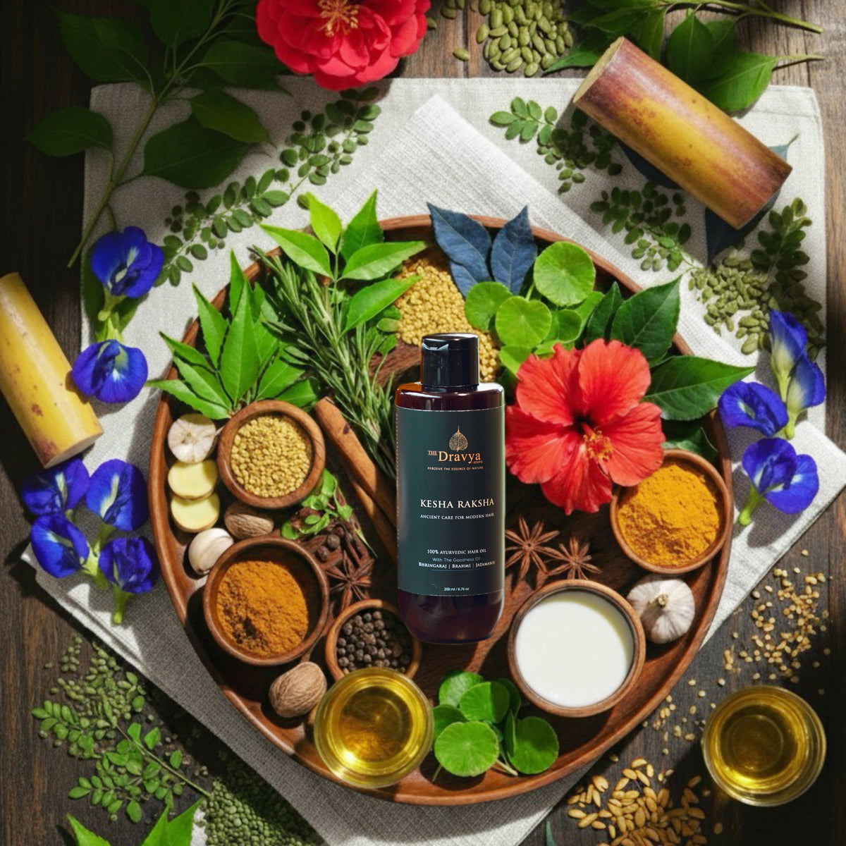 DRAVYA™ Kesha Raksha _
49-Herb Ayurvedic Hair Revival Oil